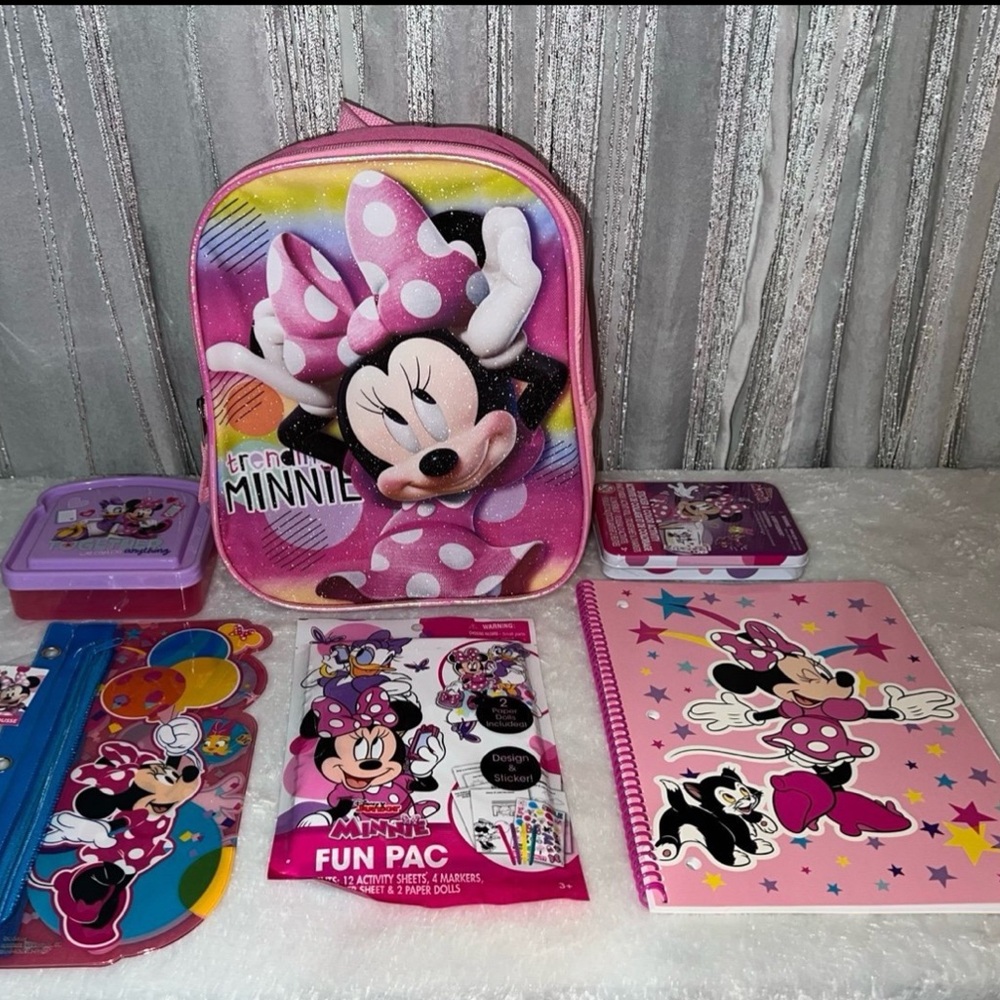 Disney Minnie Mouse Glitter Backpack Bundle